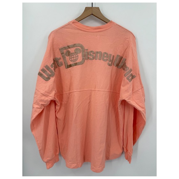 Disney World Spirit Jersey Shirt Womens Large Orange Peach Gold Glitter - Picture 1 of 8